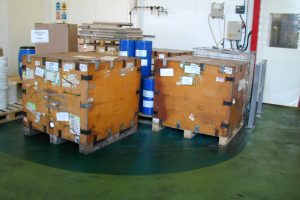 re-usable IBC crates after 50 trips to south America