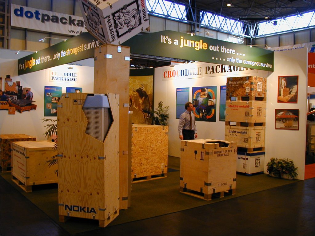 Crocodile Packaging show stand with crates custom made for events