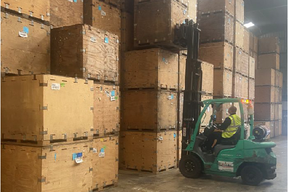 Seed boxes stacked 6 metres high