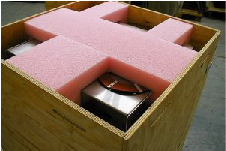 Pink antistatic foam in crate